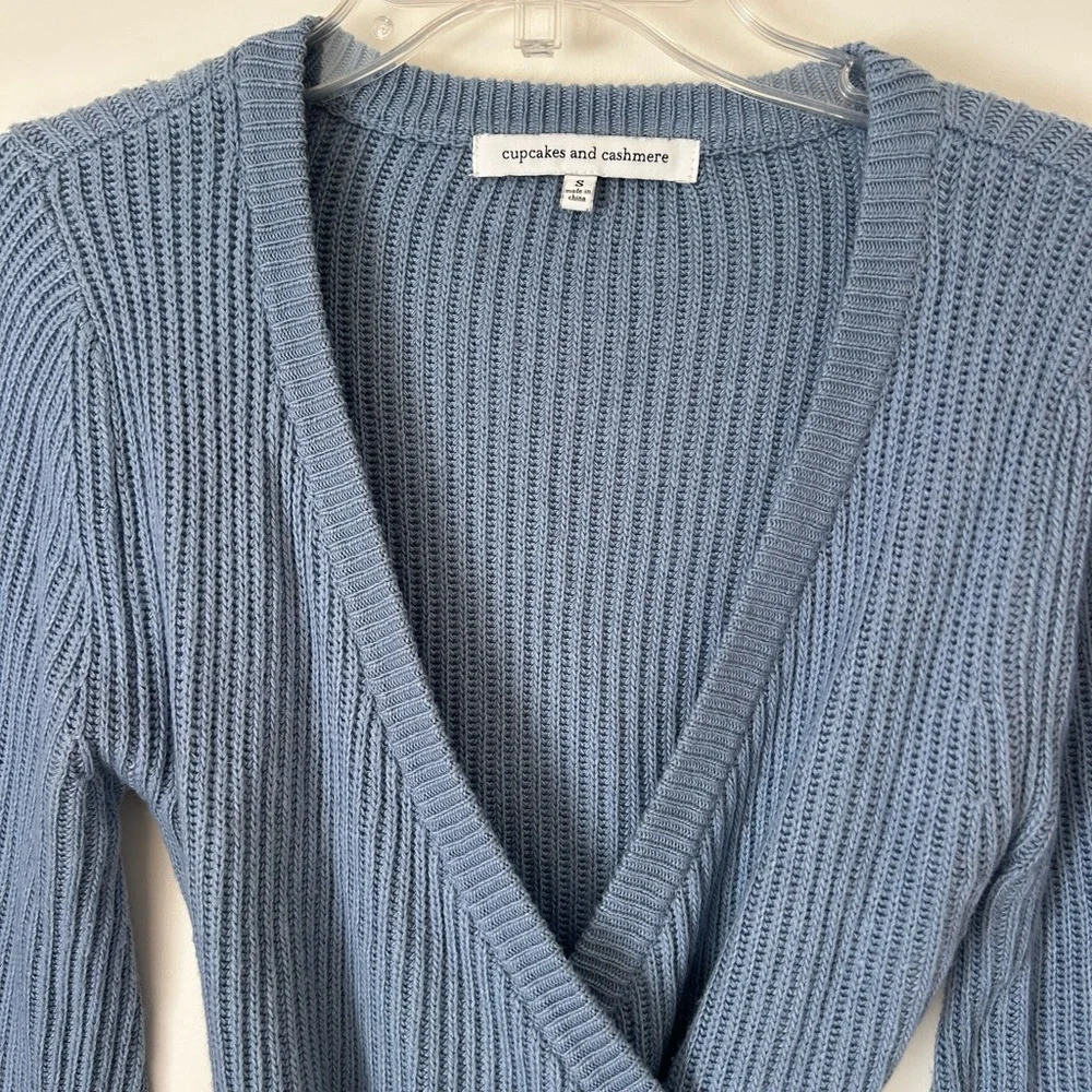 Cupcakes and Cashmere Chavi Wrap Bell Sleeve Sweater in French Blue Size S